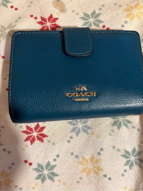 Coach Handbags - Coach Teal Blue Textured Leather Wallet with Gold Logo